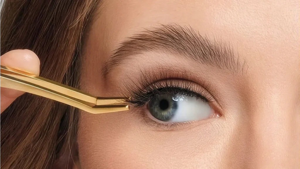 Woman applying fake eyelashes