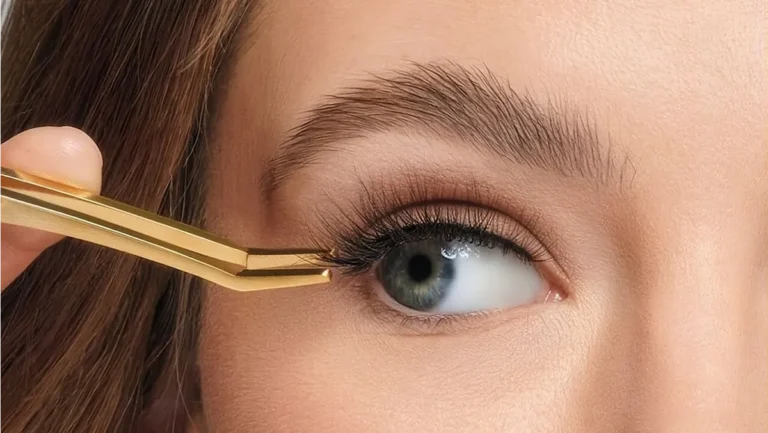 Woman applying fake eyelashes