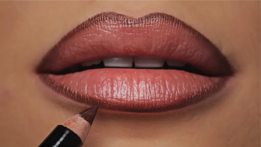 Woman applying lip liner to her lips