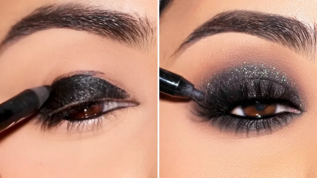 Woman showing her eyeshadow tutorial